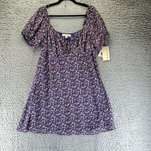Rewind Dress Womens XXL Navy Floral Short Sleeve Smocked Empire Waist *NWT*